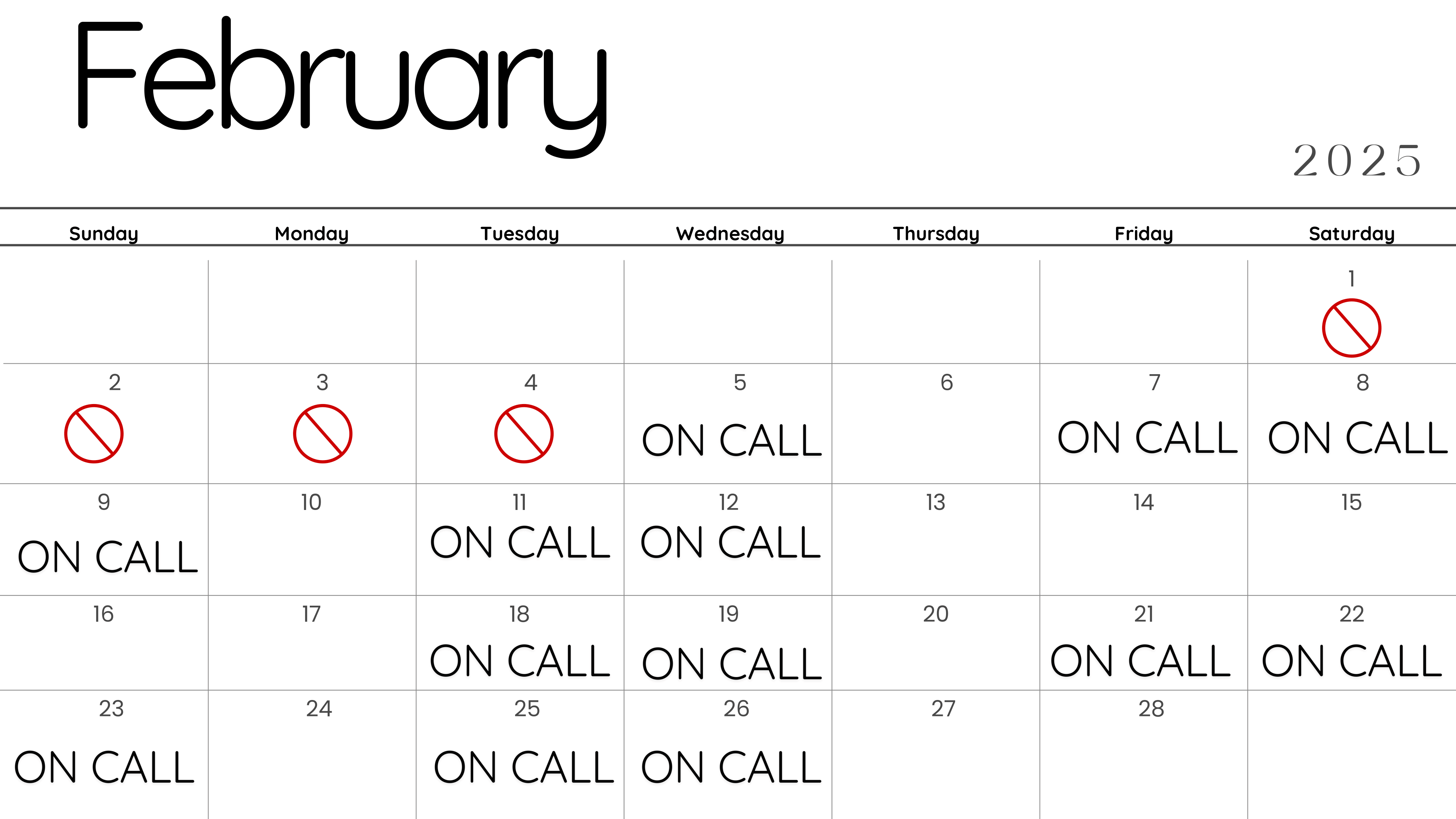 February Calendar Schedule