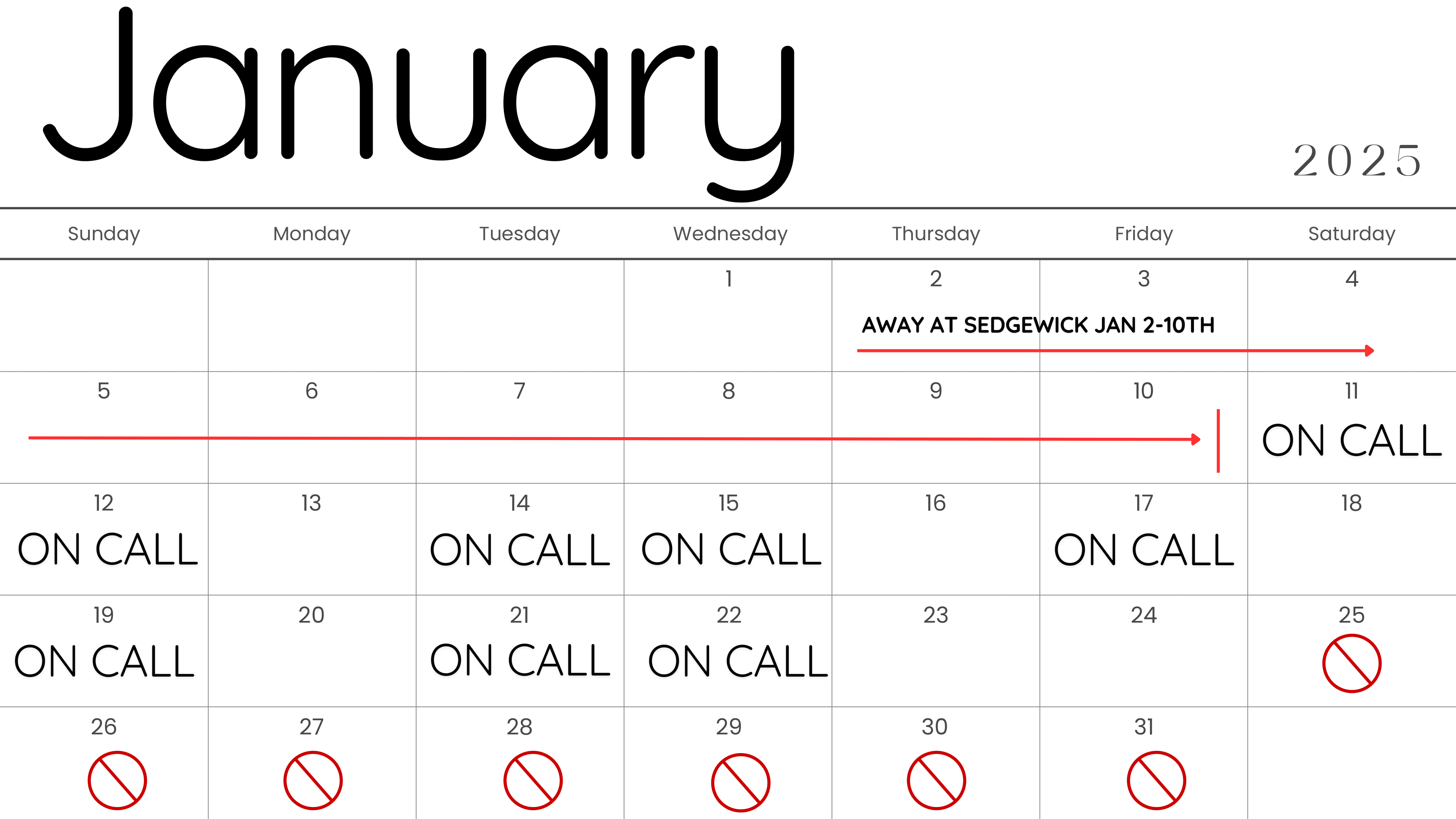 January Calendar Schedule