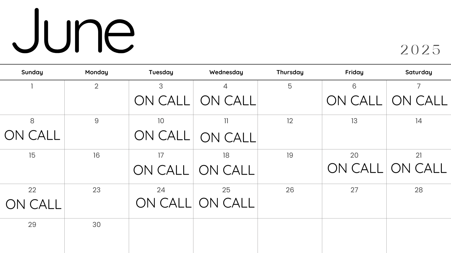 June Calendar Schedule