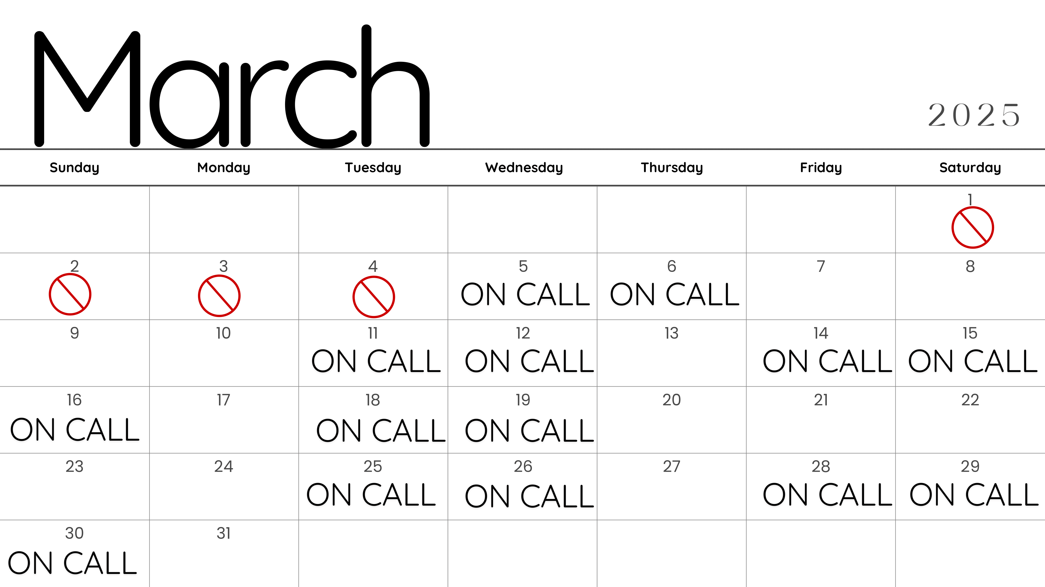 March Calendar Schedule